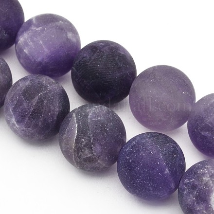 Frosted Round Natural Amethyst Beads Strands G-E302-115-14mm-1