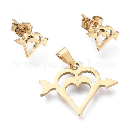 Valentine's Day 304 Stainless Steel Jewelry Sets SJEW-K154-30G-1