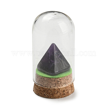 Decorazione espositiva piramidale in ametista naturale con copertura a cloche a cupola in vetro DJEW-B009-01G-1