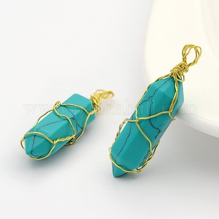 Bullet Synthetic Turquoise Double Terminated Pointed Pendants G-M225-16G-1