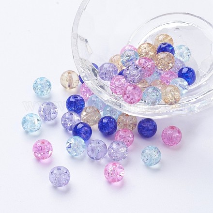 Perles de verre craquelé peintes DGLA-X0006-8mm-06-1