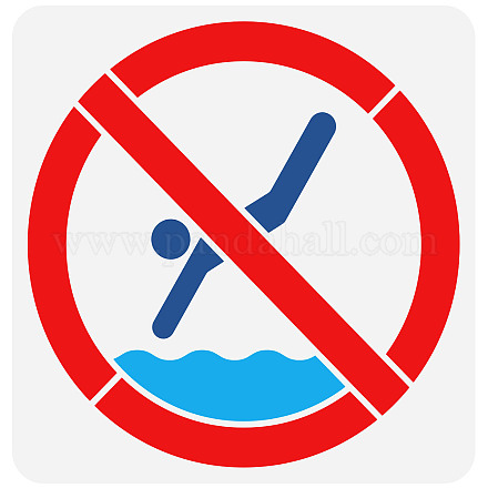 Fingerinspire ダイビング禁止 水泳ステンシル 11.8x11.8 インチ 水泳禁止シンボル ペイントステンシル プラスチック警告サインステンシル 再利用可能なステンシル DIY 湖ビーチ魚池深水サイン DIY-WH0391-0159-1