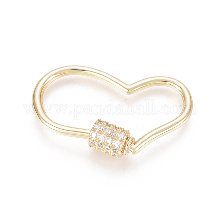 Brass Micro Pave Clear Cubic Zirconia Screw Carabiner Lock Charms ZIRC-L085-05G-1