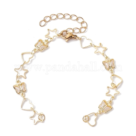 Realizzazione di braccialetti fatti a mano con catena a maglie in ottone a forma di cuore e stella marina AJEW-JB01150-19-1