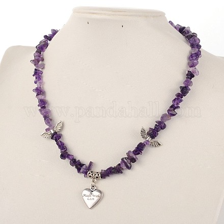 Natural Amethyst Pendant Necklaces For Valentine's Day NJEW-JN01168-02-1