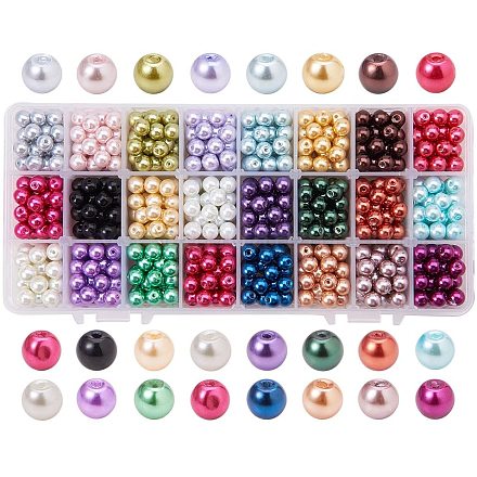 Cuentas redondas de perlas de vidrio teñidas ecológicas HY-PH0011-01-8mm-1