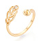 Leaf Brass Micro Pave Cubic Zirconia Cup Peg Ring Settings, Adjustable Ring Settings for Half Drilled Beads, Real 18K Gold Plated, 10.5mm, Inner Diameter: 16.5mm, Pin: 0.8mm