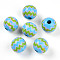 Easter Theme Printed Wood Beads, Round, Deep Sky Blue, 14.5~15x15.5~16.5mm, Hole: 4~4.5mm