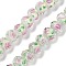 Handmade Foil Lampwork Beads Strands, Rondelle with Flower, Faceted, White, 9.5~10x7.5~8mm, Hole: 1.1~1.5mm, about 40pcs/strand, 12.60''(32cm)