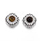 Brass Colorful Cubic Zirconia & Natural Tiger Eye Rhombus Beads, with White ABS Imitation Pearl, Platinum, 14x14x8mm, Hole: 1.2mm