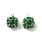 Brass Charms, with Glass, Cube, Golden, Green, 11x9mm, Hole: 1mm