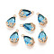Transparent Glass Pendants, for DIY Jewelry Making, with Brass Findings, Faceted, teardrop, with Flower, Light Gold, Dodger Blue, 16x9x6mm, Hole: 1.2mm