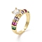Brass Micro Pave Colorful Cubic Zirconia Open Cuff Ring for Women, Real 18K Gold Plated, Zrcon: 6.5x7mm, Adjustable