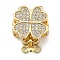 Brass Micro Pave Cubic Zirconia Box Clasps, Clover, 2-Strand, 4-Hole, Real 18K Gold Plated, Clear, 19.5x15x9mm, Hole: 1.4mm