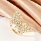 Butterfly Brass Micro Pave Colorful Cubic Zirconia Finger Rings for Women, Clear, Real 18K Gold Plated, 20.5x37mm,US Size 6(16.5mm)