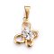 304 Stainless Steel Pendants, with Cubic Zirconia, Butterfly, Clear, Golden, 16x14x5mm, Hole: 5x3mm