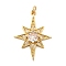 Brass Micro Pave Cubic Zirconia Pendants, Star Charms, with Jump Rings, Real 18K Gold Plated, 29x21x4.5mm, Hole: 3.2mm