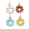 Brass Micro Pave Cubic Zirconia Pendants, Doughnut, with Enamel, Rack Plating, Long-Lasting Plated, Lead Free & Cadmium Free, Real 18K Gold Plated, with Jump Ring, Mixed Color, 15.5x13x3mm, Hole: 3.2mm