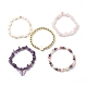 5 pièces 5 style naturel mixte pierres précieuses puces et perle naturelle et laiton coeur perlé bracelets extensibles ensemble BJEW-JB08988-6