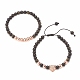 2pcs 2 bracelets de perles tressées en obsidienne naturelle et hématite synthétique serties de léopard en zircone cubique BJEW-JB08119-6