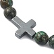 Bracelets extensibles en perles de turquoise africaine naturelle (jaspe) et d'hématite synthétique BJEW-JB09845-01-3