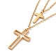 Collier double couche pendentif croix évidé en acier inoxydable avec chaînes câblées pour hommes femmes NJEW-E088-01G-1