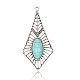 Rhombus Antique Silver Plated Alloy Synthetic Turquoise Big Pendants PALLOY-J597-01AS-1