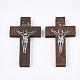印刷木製のペンダント  十字架クロス  イースターのために  染め  ココナッツブラウン  41.5~42.5x23.5~24.5x4.5mm  穴：2mm WOOD-S050-35B-04-1