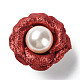 Flower Glitter Imitation Leather with Plastic Pearl Brooch Pin JEWB-K013-02P-01-1