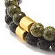 2 Stück 2 Stil natürliche Serpentin / grüne Spitze & Lavagestein runde Perlen-Stretch-Armbänder mit Säulen-Synthetik-Hämatit BJEW-JB07575-4