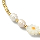 Shell Pearl Flower & Alloy Round Beaded Necklace NJEW-TA00128-4