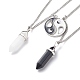 2Pcs 2 Style Natural White Jade & Black Obsidian Bullet Pendant Necklaces Set NJEW-JN03994-03-1