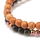 2Pcs 2 Style Natural Obsidian & Synthetic Hematite & Wood Stretch Bracelets Set with Planet Charm BJEW-JB07616-5