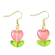 Heart Flower Glass & Lampwork Dangle Earrings EJEW-JE05324-3