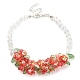 Bracciale a maglie con perline di vetro a forma di fiore con fermagli in lega da donna BJEW-TA00310-02-1