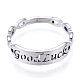 304 anillo ajustable de acero inoxidable con palabra buena suerte para mujer. RJEW-T027-13P-3