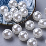 Abalorios de acrílico de la perla de imitación, teñido, redondo, blanco, 4x3.5mm, agujero: 1 mm, aproximamente 18100 unidades / libra