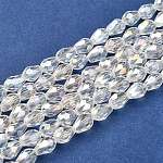 Chapelets de perles en verre électroplaqué, de couleur plaquée ab , larme à facettes, clair ab, 7x5mm, Environ 65~67 pcs/chapelet, 18~18.5 pouce (45.5~46.9 cm)