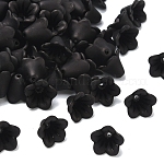 Abalorios de acrílico de flores escarchadas, negro, 14x10mm, agujero: 1.5 mm