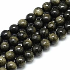 Naturale lucentezza dorata perle di ossidiana fili, tondo, 8x7.5mm, Foro: 1 mm, circa 45~48pcs/filo, 15 pollice