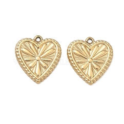 Colgantes de acero inoxidable 304, charms del corazón, real 14k chapado en oro, 16.5x15x1.5mm, agujero: 1.2 mm