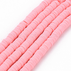Handgemachte Polymer-Lehm-Korn-Stränge, heishi Perlen, Disc / Flachrund, rosa, 6x0.5~1 mm, Bohrung: 2 mm, ca. 320~447 Stk. / Strang, 15.74 Zoll ~ 16.92 Zoll