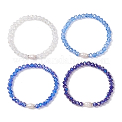 4 pulsera elástica de perlas de agua dulce cultivadas naturales y de vidrio para mujer&nbsp;BJEW-JB13520