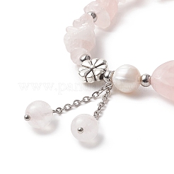 Bracelets à breloques en quartz rose naturel pour femmes&nbsp;BJEW-JB09926-02