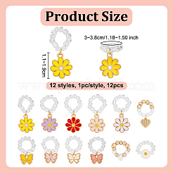 12 pz 12 stili fiore cuore farfalla lega smalto e resina e perla di plastica stetoscopio decorazioni pendenti&nbsp;HJEW-OC00262