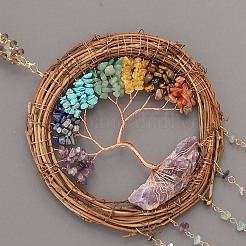 7 Chakra-Sonnenfänger aus mit Kupferdraht umwickeltem Lebensbaum aus natürlichen und synthetischen Steinsplittern&nbsp;HJEW-F027-10