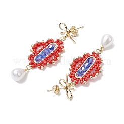 Boucles d'oreilles pendantes en forme de losange avec perles de verre électrolytique transparentes et nœud papillon&nbsp;EJEW-MZ00430-01