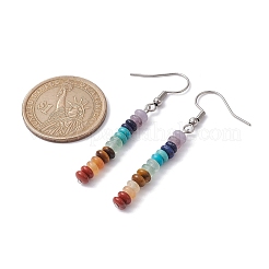 Boucles d'oreilles pendantes en perles rondelles de pierres précieuses naturelles et synthétiques mélangées&nbsp;EJEW-JE05613-02