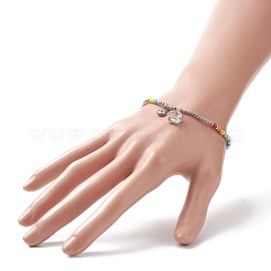 Pulsera elástica con cuentas de tubo curvo de acero inoxidable 201 y semillas de vidrio&nbsp;BJEW-JB09190