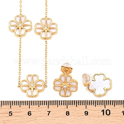 Colliers et boucles d'oreilles puces en acier inoxydable 304 avec chaîne à maillons en résine et fleurs&nbsp;SJEW-Z005-02G-01